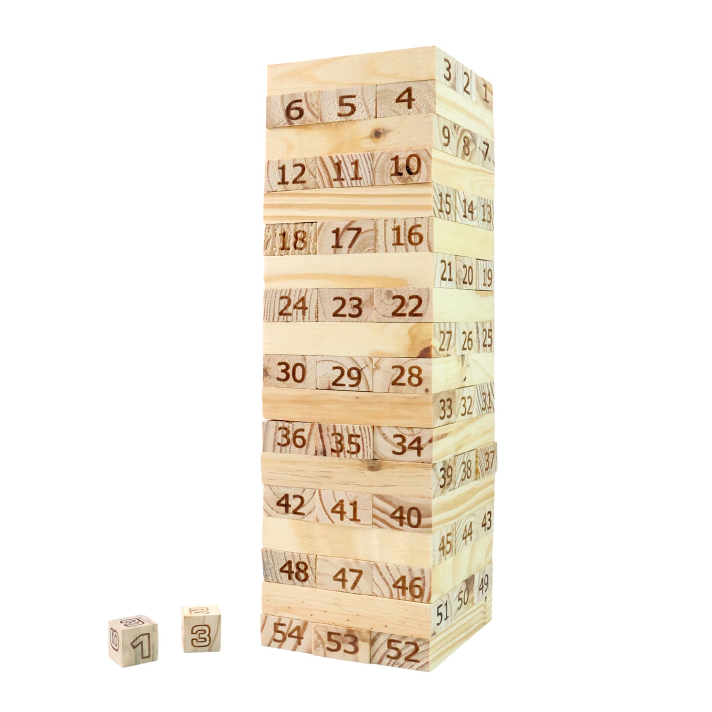 Numbered wooden tumbling tower game set by Wukusy, colorful stacking wooden blocks for fun and skill-based play.