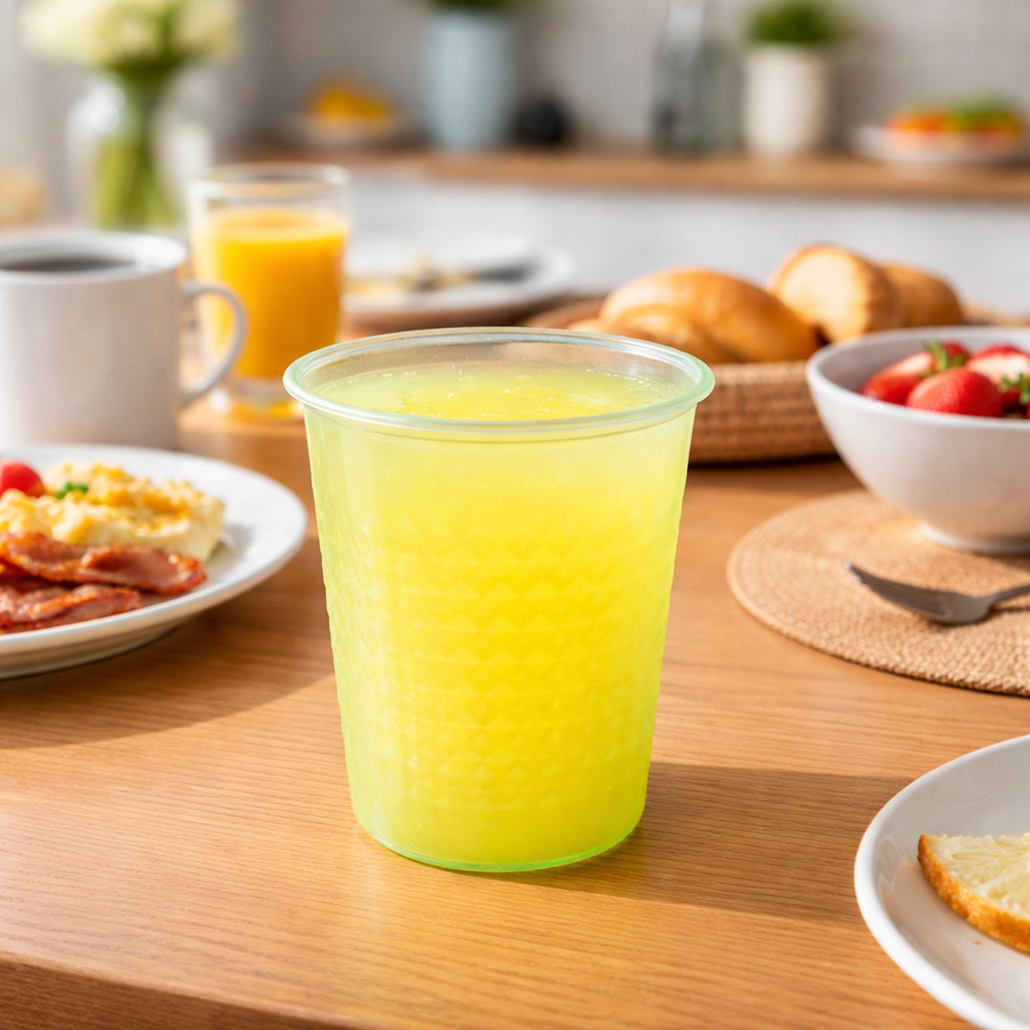 Set of six unbreakable plastic drinking glasses by Wukusy, 200ml each, with clear transparent design.