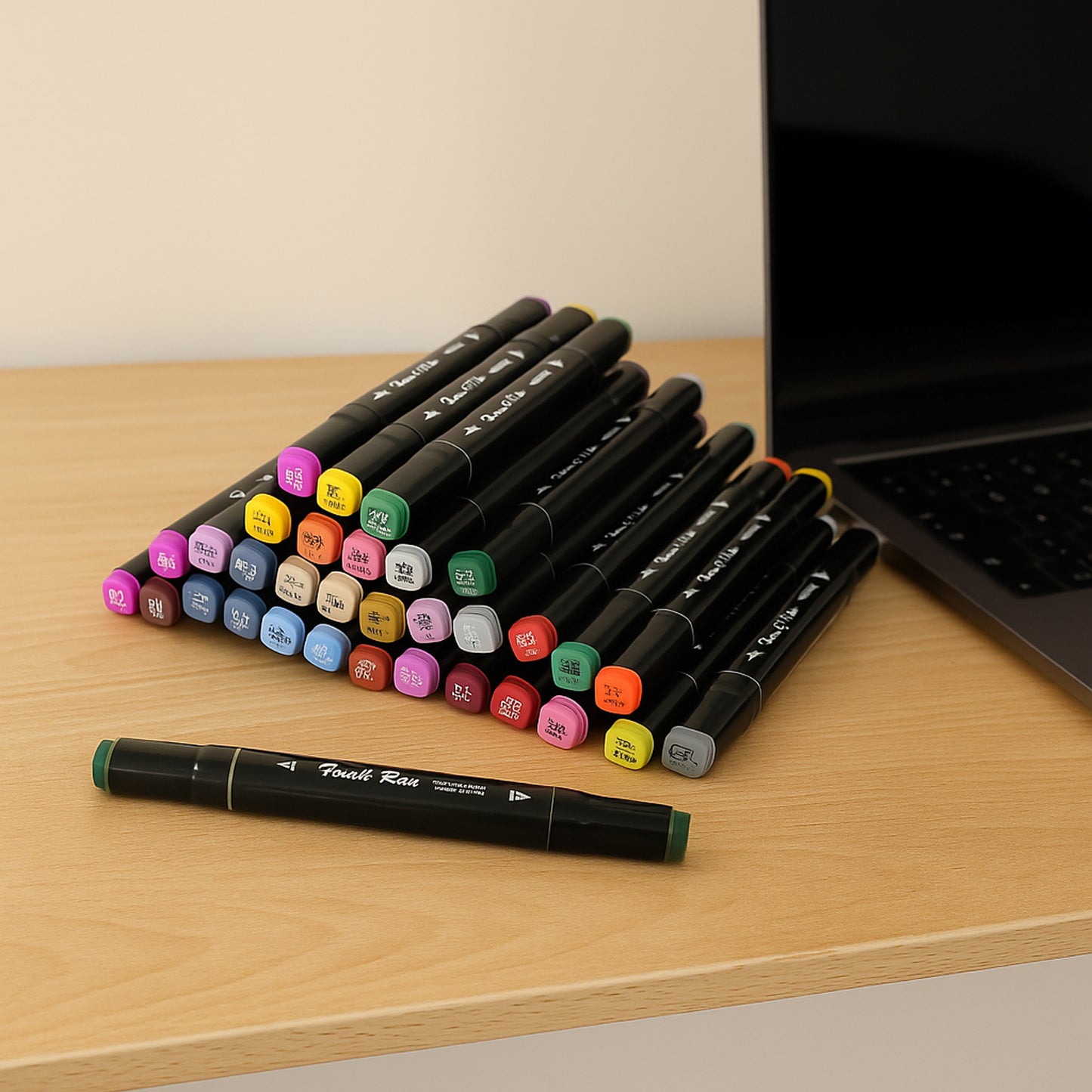 Wukusy Dual-tip Sketch Markers Set with 48 colored markers, featuring fine and broad tips for art and office use.