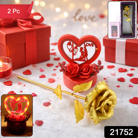 Wukusy Heart Love decorative showpiece with golden rose flower gift set, featuring two elegant, ornate pieces for home decor.