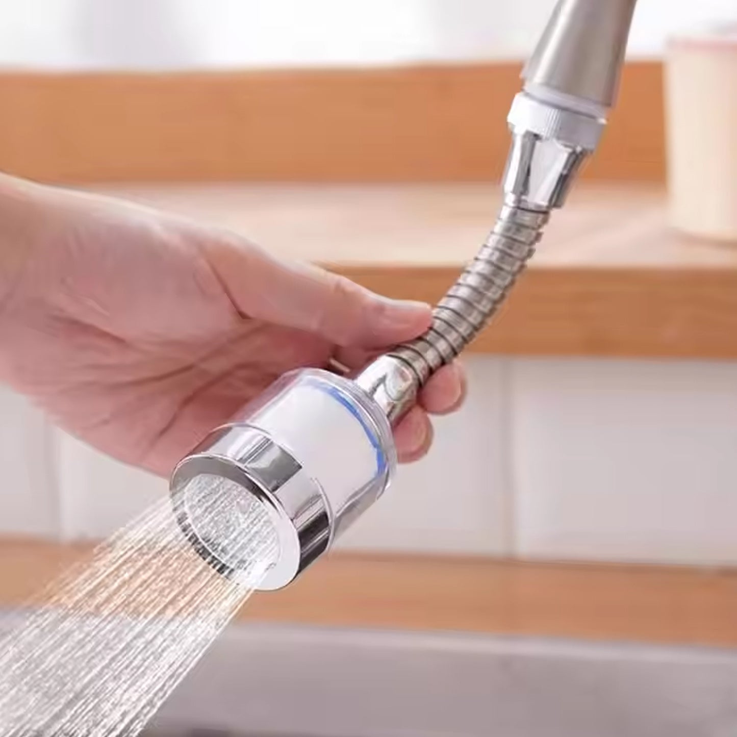 Wukusy plastic water-saving sprinkler faucet aerator, 6.5-inch, with adjustable spray head for efficient watering.