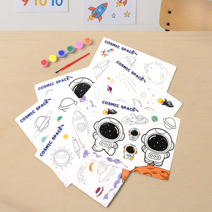 Wukusy Cosmic Space Theme Kids Painting and Coloring Kit with colorful space-themed art supplies and illustrations for children