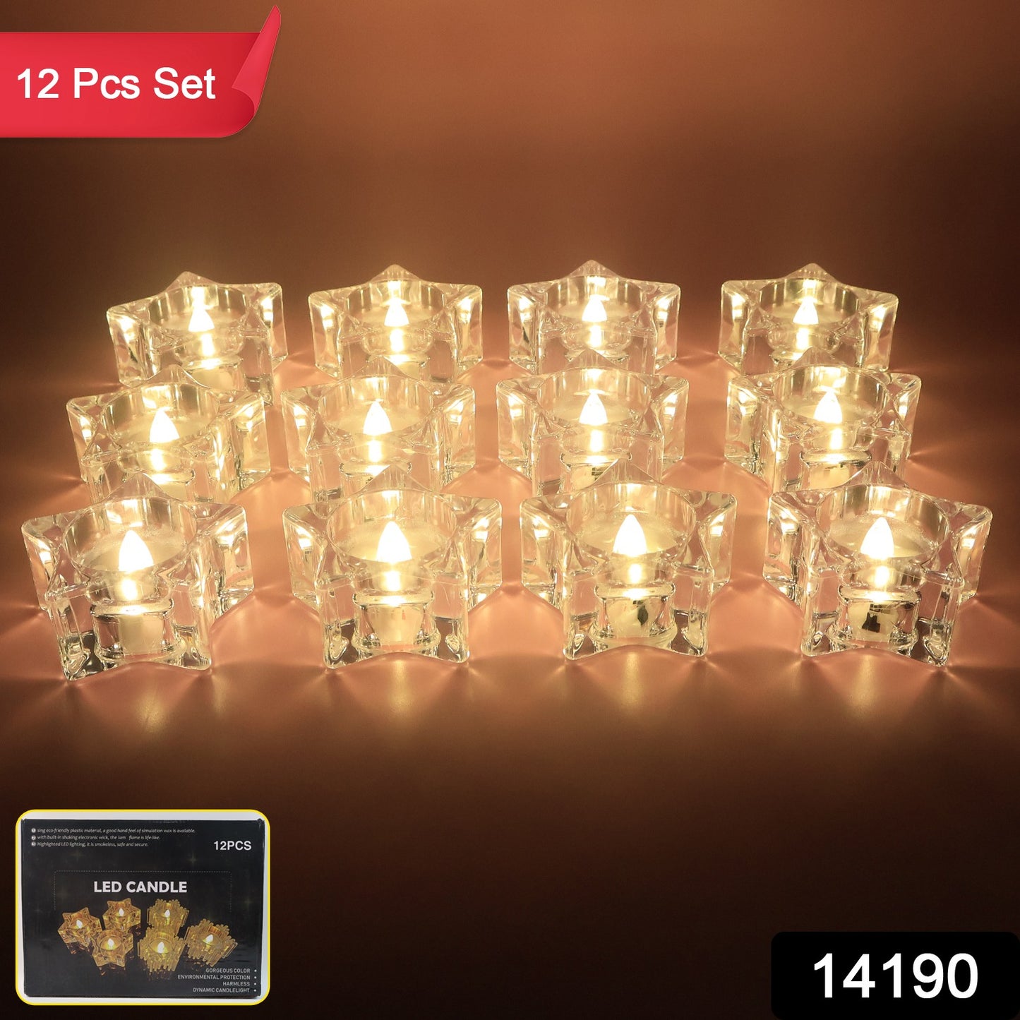 Set of 12 Wukusy LED crystal-effect flameless smokeless candles for home decor, featuring realistic flickering flames and elegant design.