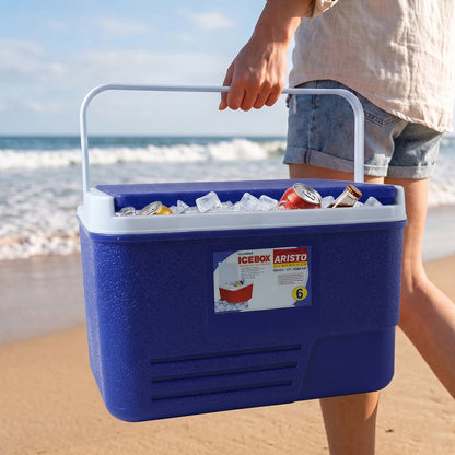 Blue Wukusy 6L portable insulated ice cooler box with carry handle, ideal for camping and outdoor activities