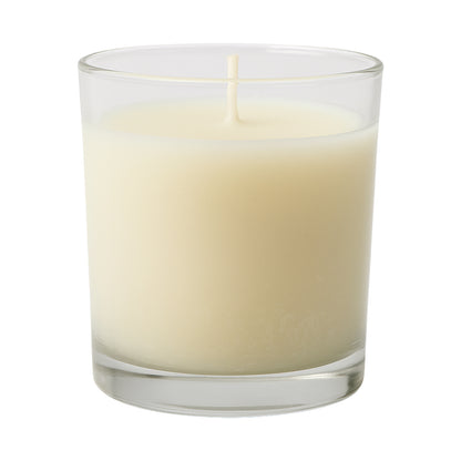 Wukusy Inlief scented votive jar candle in a clear glass holder with a burning wick, 50g, for home decor ambiance.