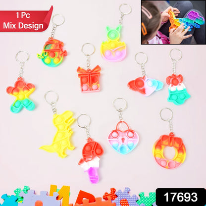 Wukusy Compact Silicone Pop It keychain toy with colorful bubble design, portable fidget stress relief toy for kids.