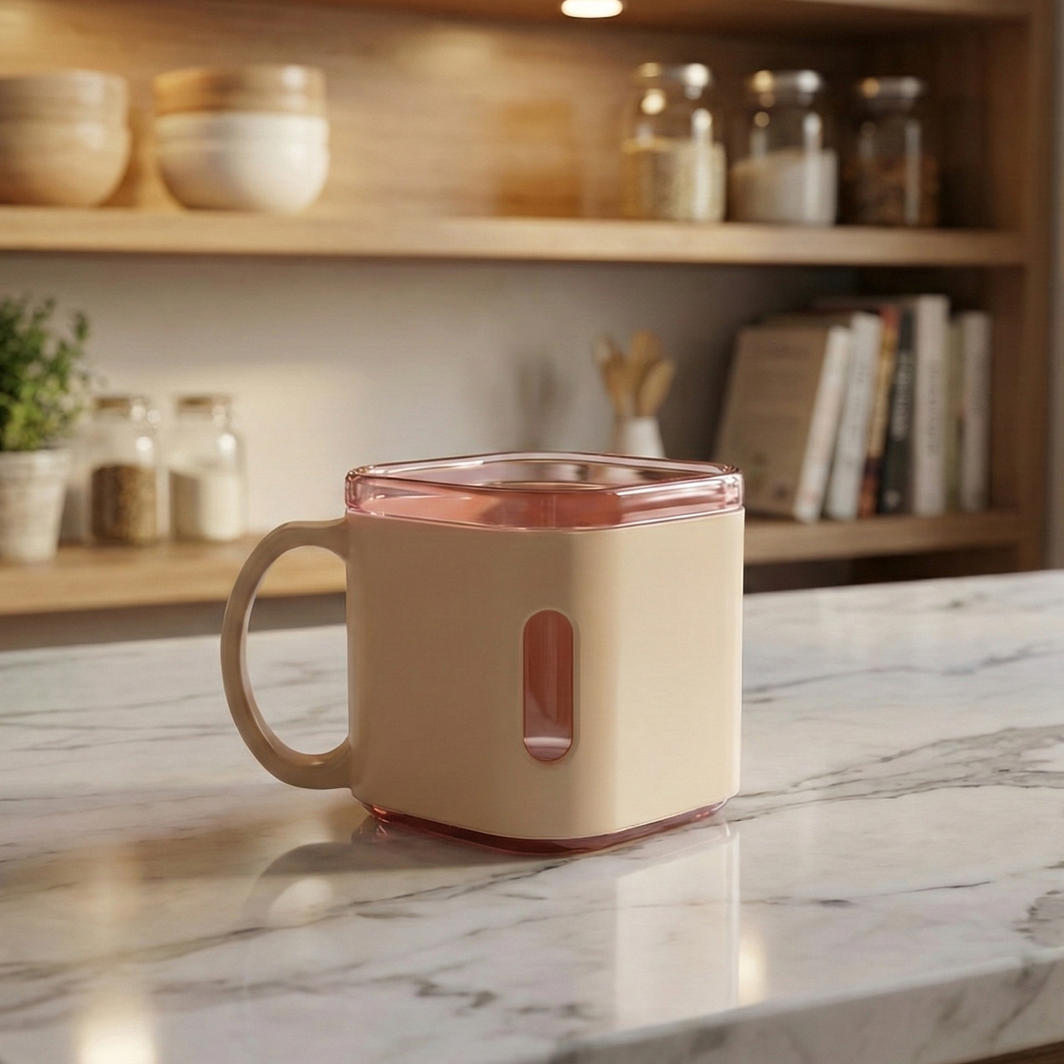 Six-piece Wukusy premium square-shaped tea cup set with 150ml capacity, featuring elegant ceramic cups arranged on a wooden tray.