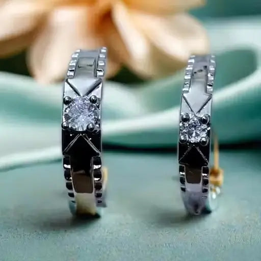 Silver-plated sterling twin flame couple rings with American diamonds, adjustable, free size, jewelry by Ekom.