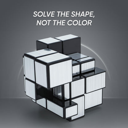 Wukusy Mirror Cube 3x3 puzzle with reflective silver surfaces, showcasing its shiny, metallic finish and unique geometric design.