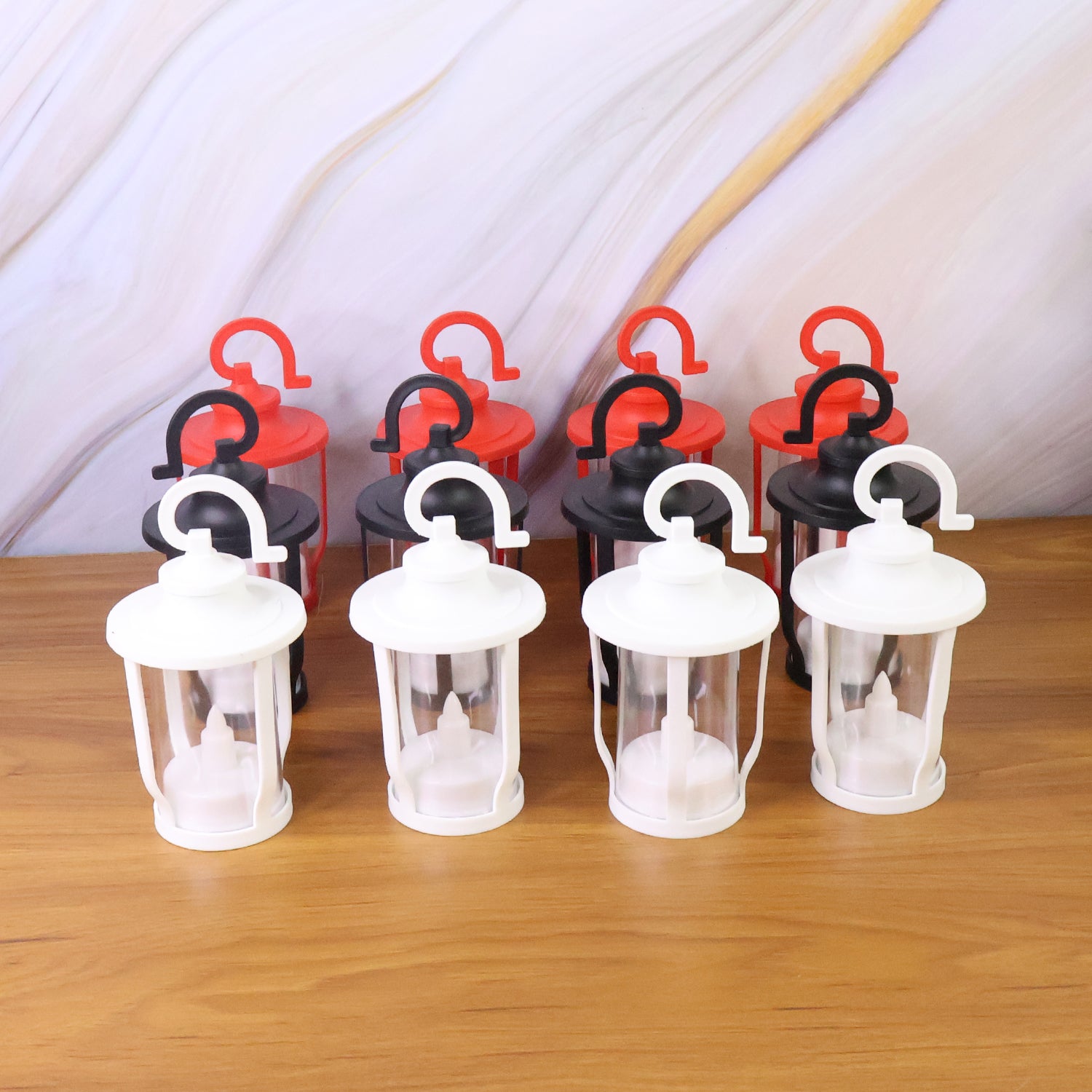 Set of 12 Wukusy decorative lantern-shaped flameless LED candles for home decor, featuring warm ambient lighting and intricate design.