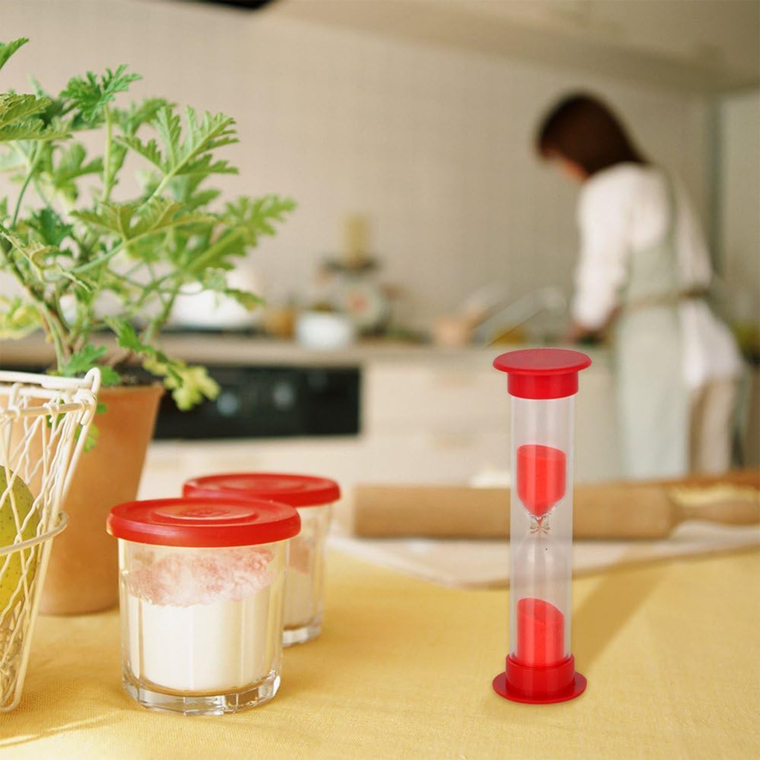 Wukusy plastic sand timer hourglass, 3-minute kitchen and bathroom sand clock, set of 5 for home, office, and children brushing.