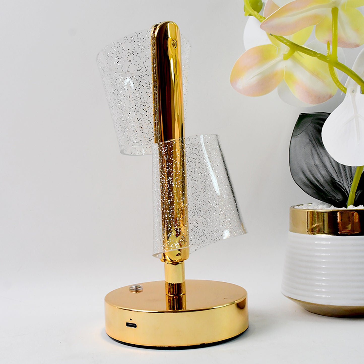Modern luxury crystal LED double shade table lamp by Wukusy, featuring elegant design and ambient lighting for home decor.