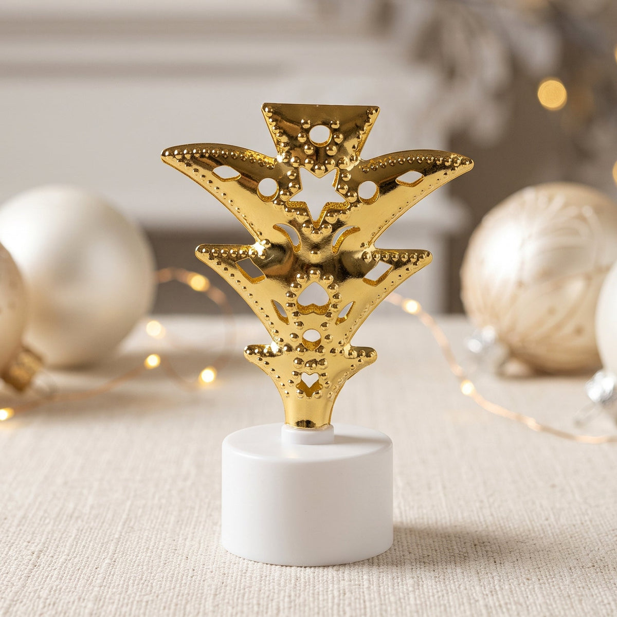 Set of 12 golden Christmas tree LED tealight candles by Wukusy, ideal for home and festive holiday décor.