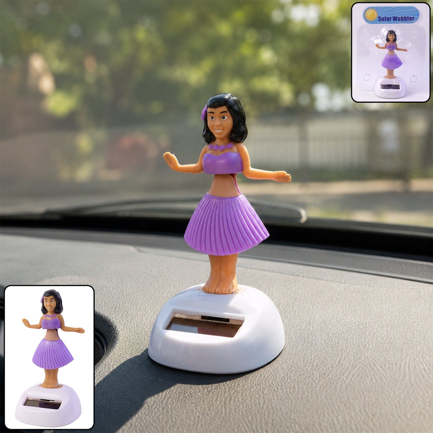 Solar powered dancing hula doll bobble toy for car dashboard decor by Wukusy, featuring a colorful hula dancer figure.
