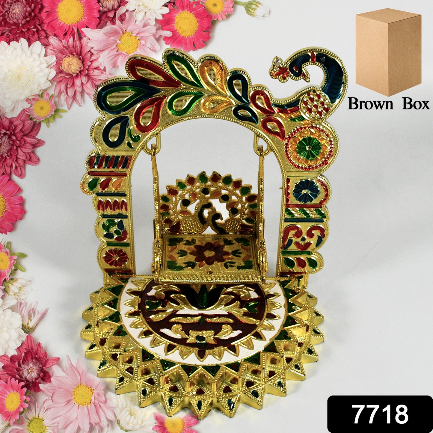 Wukusy Bal Gopal Zula home decorative swing with intricate design, suitable for home, office, or restaurant decor.