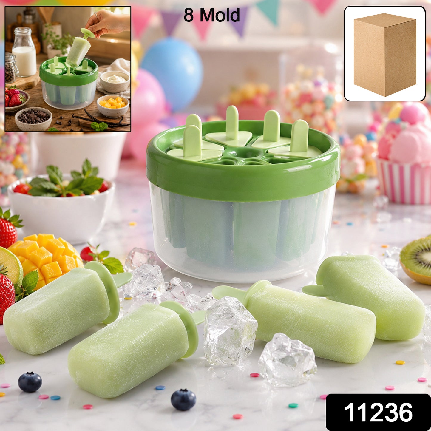 Wukusy plastic ice candy popsicle maker with 8 molds in a set for homemade frozen treats