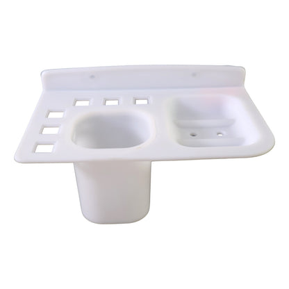 Wukusy 3-in-1 wall-mounted toothbrush and soap holder with cup, multi-compartment bathroom organizer for home improvement.