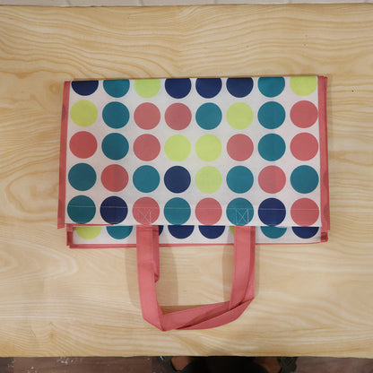 Large Wukusy printed carry hand bag with spacious 50x41 cm design, featuring colorful patterns for versatile use.