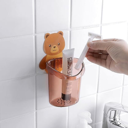 Set of three Wukusy cute teddy bear toothbrush holders for kids, featuring soft plush design and playful character details.
