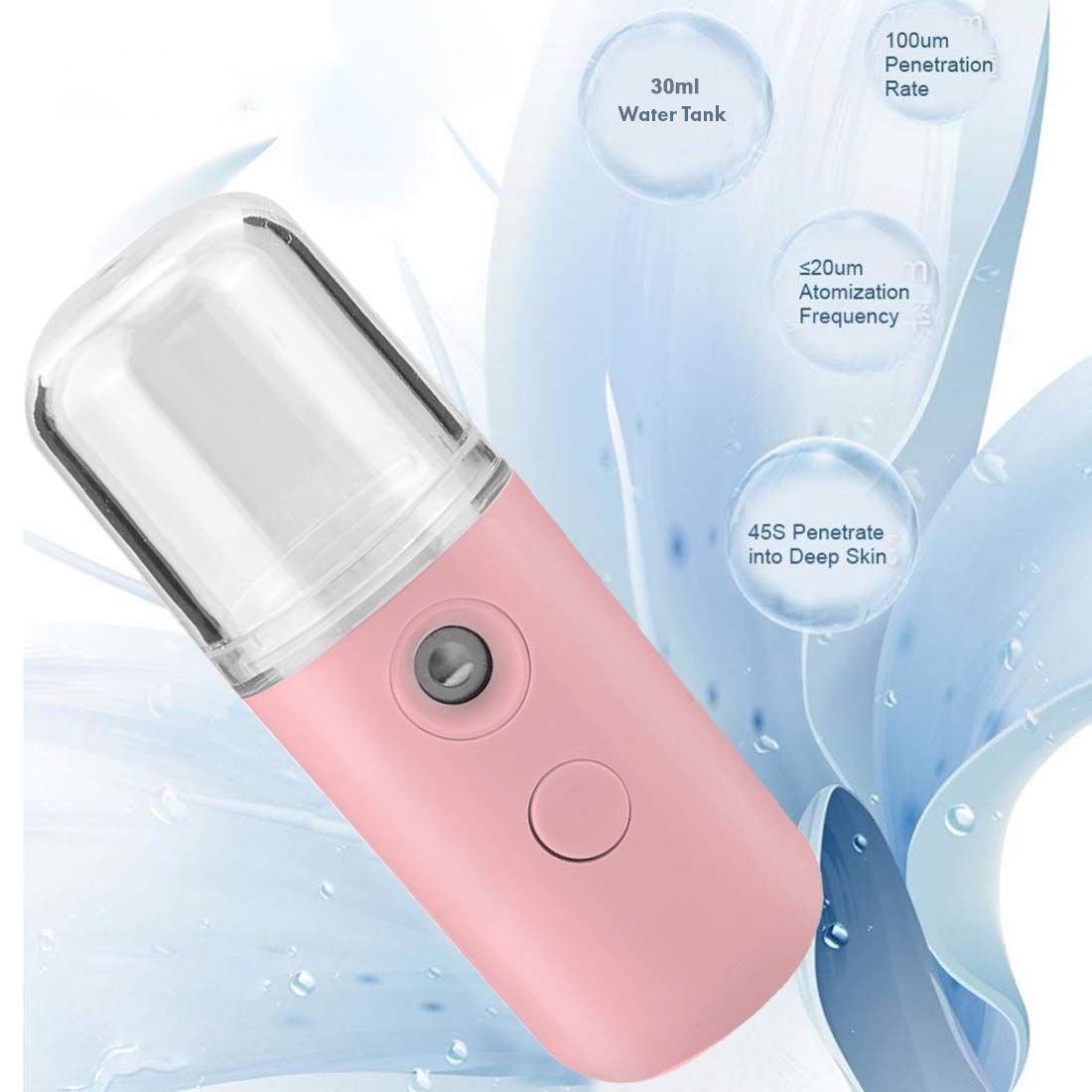 Wukusy Nano Mist Sprayer Sanitizer, portable handheld device emitting fine mist for disinfecting hands and surfaces.