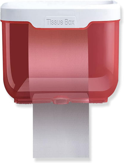 Wukusy 2-in-1 bathroom tissue box and phone holder mounted on wall with hook, waterproof, self-adhesive, punch-free design