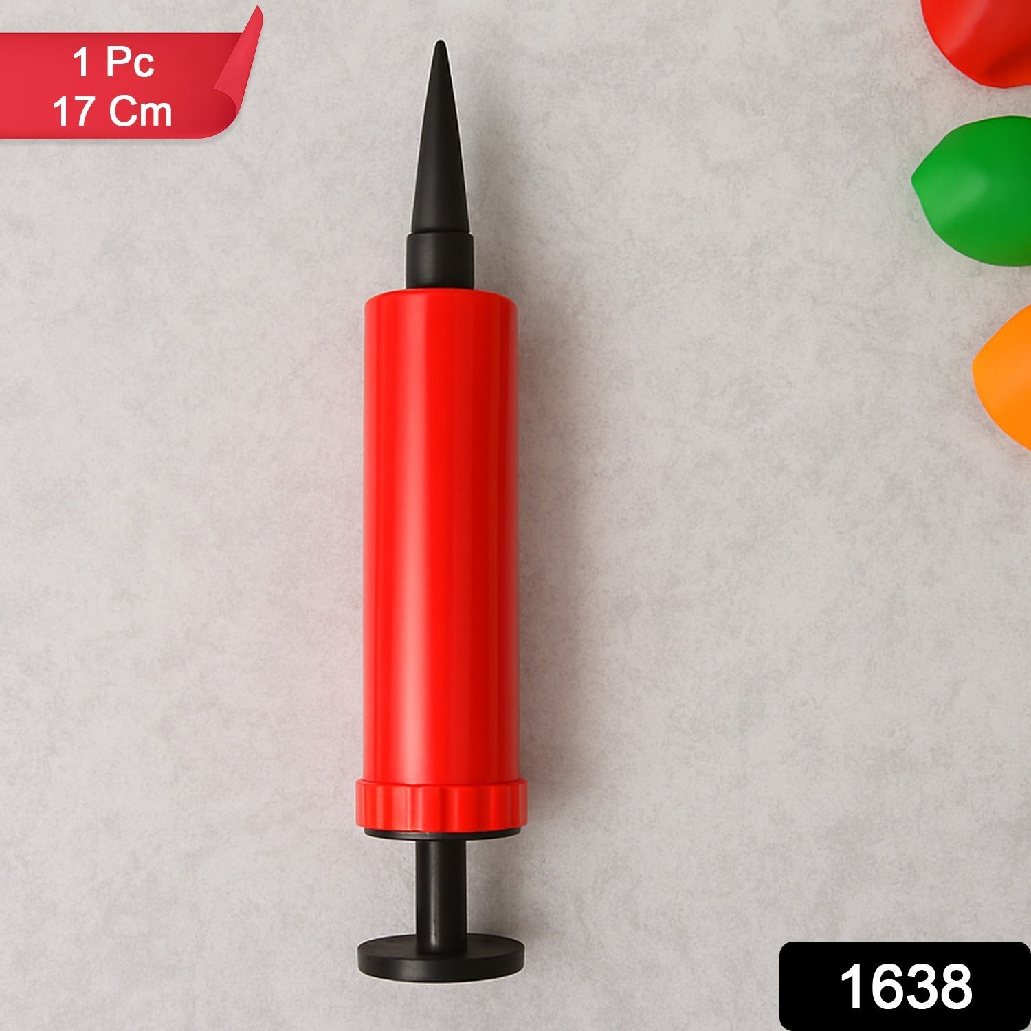 Wukusy manual dual handheld balloon air pump, 17 cm, shown with two nozzles for inflating balloons efficiently