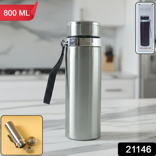 Wukusy stainless steel vacuum insulated flask bottle with leakproof lid, 800ml capacity, standing upright on a white background.