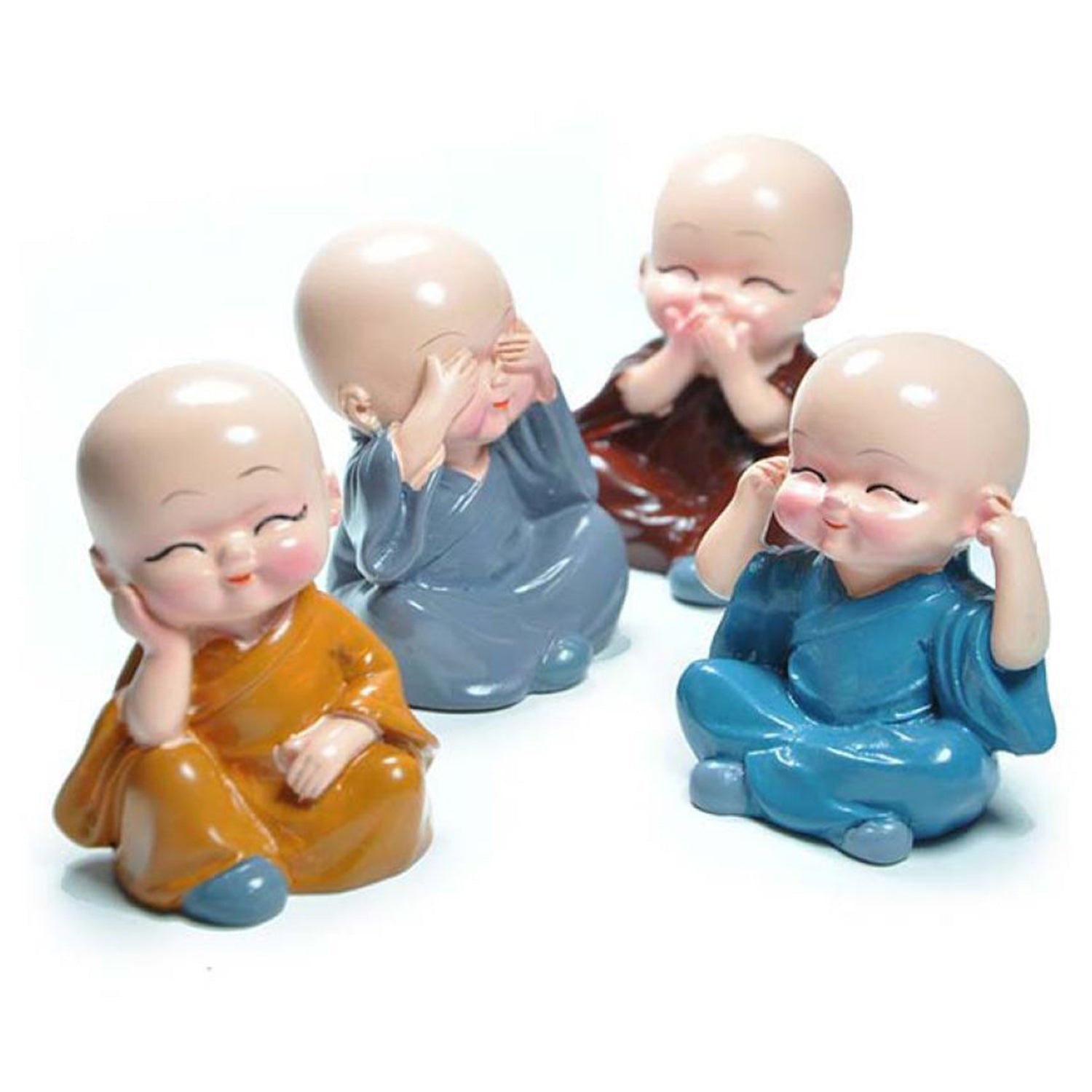 Wukusy Baby Buddha 4-piece toy set with show piece, suitable for house, office, and official decorations, displayed on a neutral background.