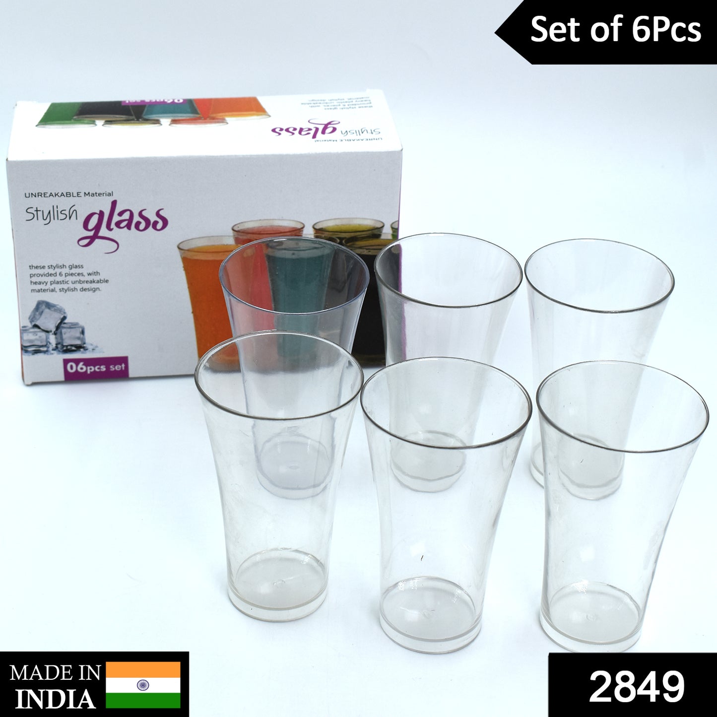 Set of 6 transparent Wukusy drinking glasses for juice and water, clear glassware with rounded rims and smooth surfaces.