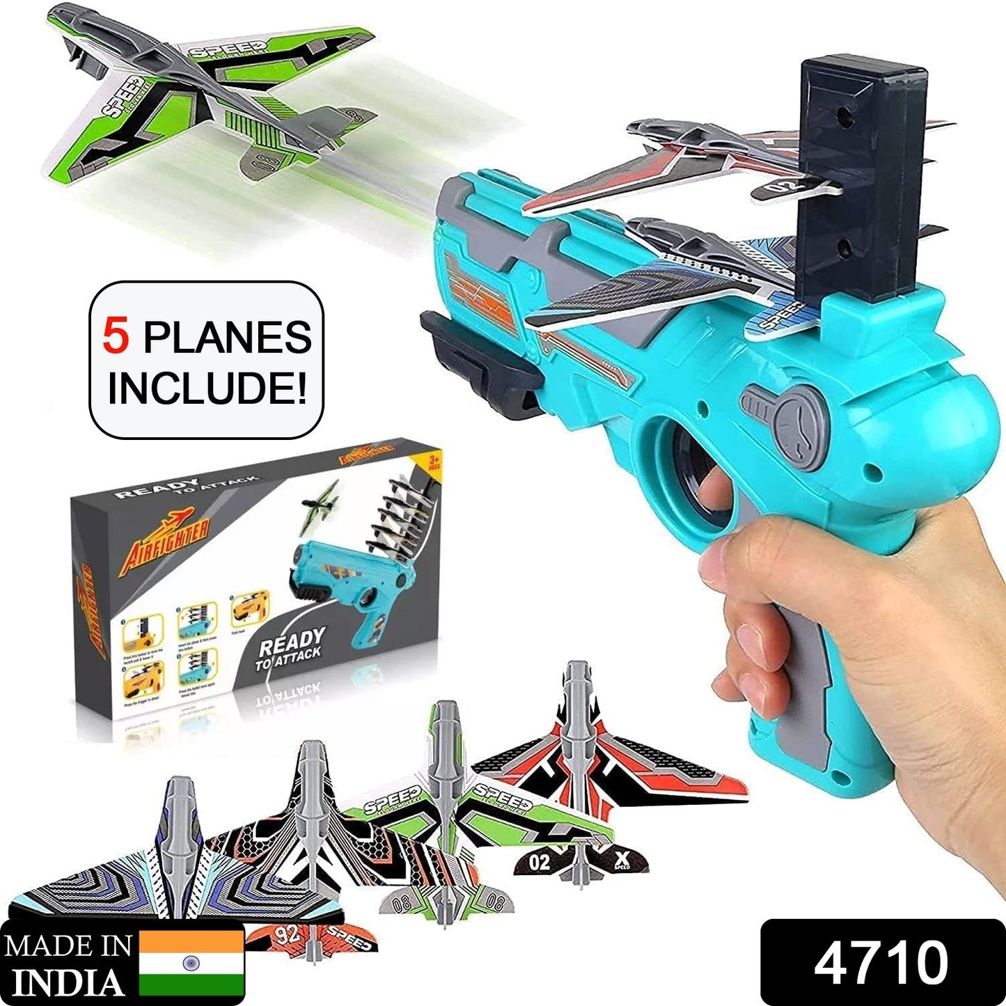 Wukusy 4710 airplane launcher gun toy with foam glider planes for kids, outdoor air battle game, includes 5 planes.