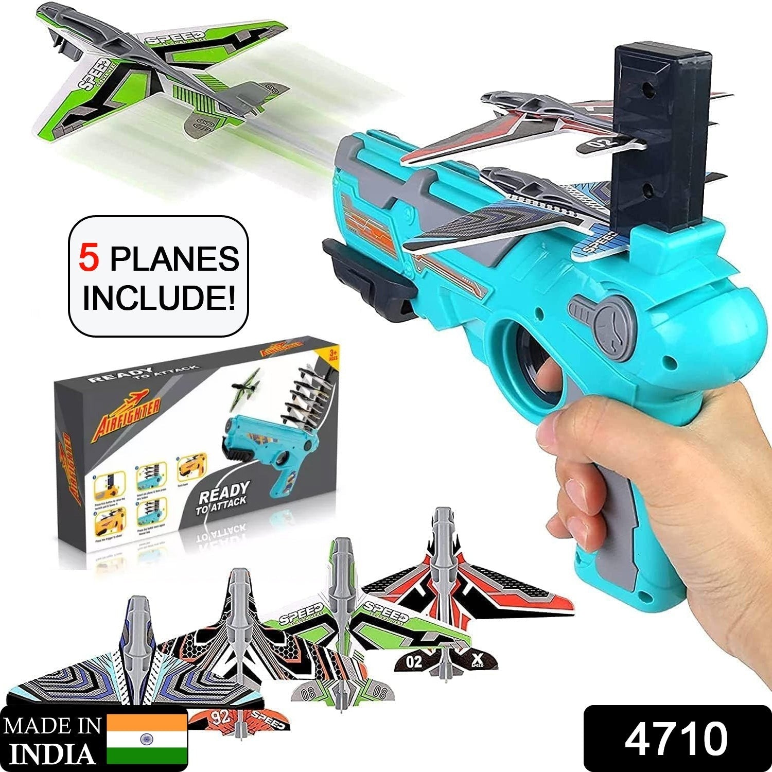 Wukusy 4710 airplane launcher gun toy with foam glider planes for kids, outdoor air battle game, includes 5 planes.