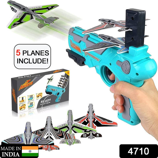 Wukusy 4710 airplane launcher gun toy with foam glider planes for kids, outdoor air battle game, includes 5 planes.