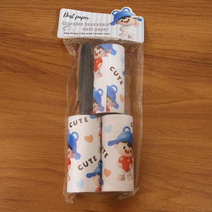 Wukusy reusable sticky lint roller with handle, set of two, showing the compact design for removing lint and pet hair from clothing.