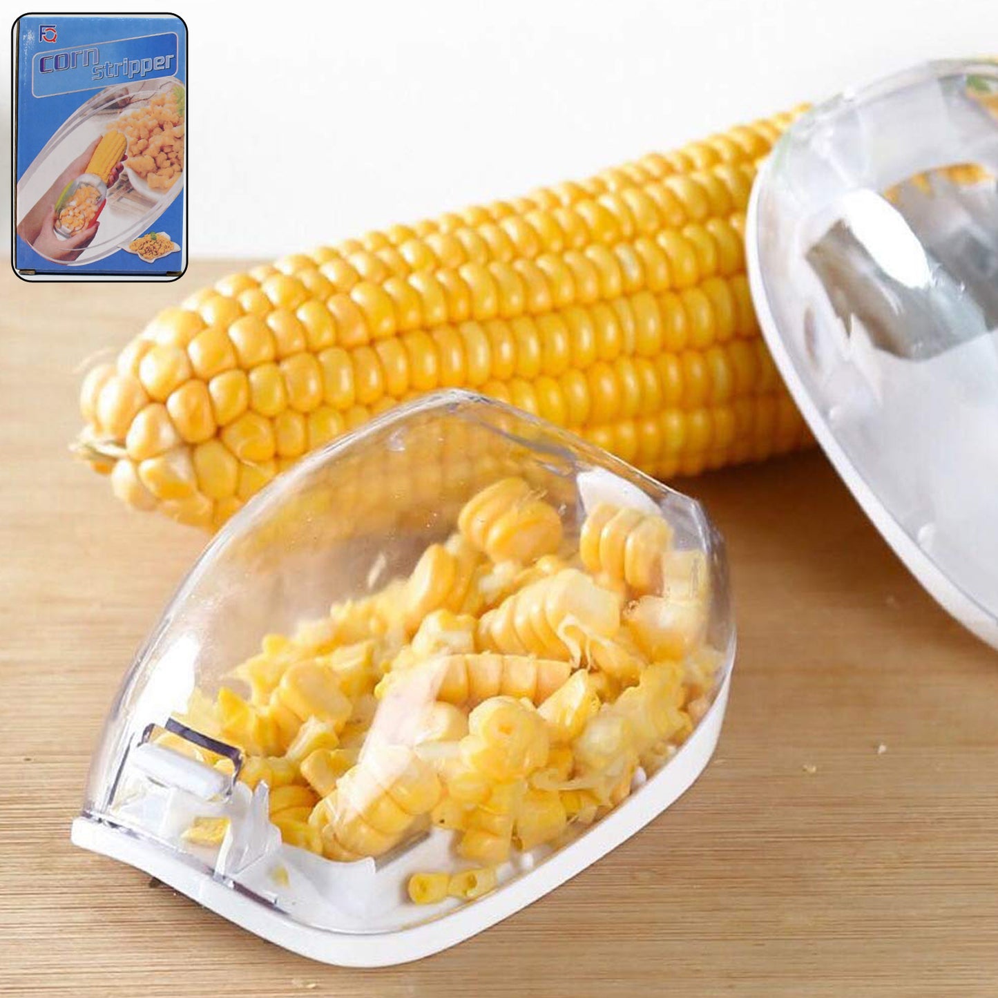 Wukusy Magic Plastic Corn Remover with steel blades, kernel stripper for home use, shown in close-up image.