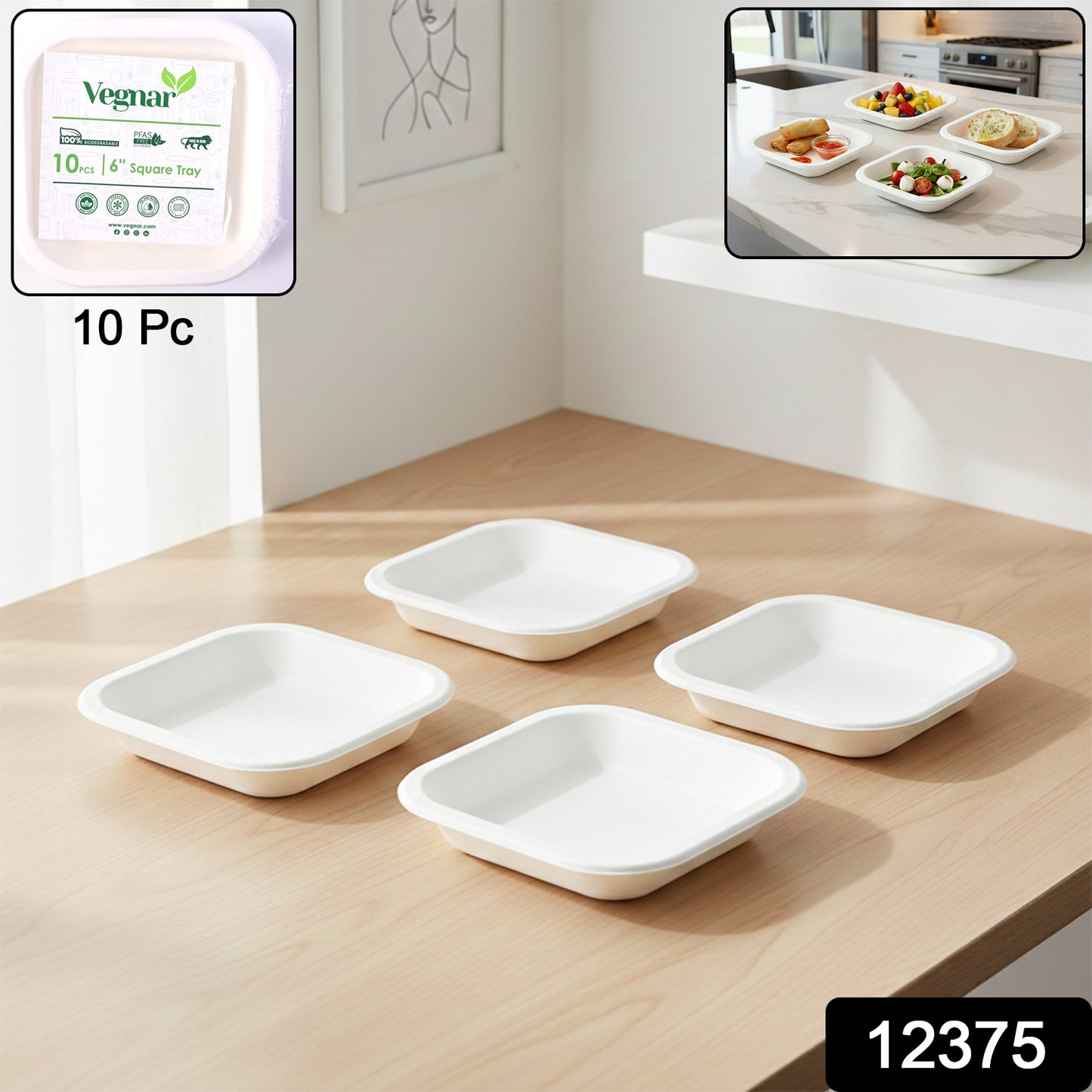 Set of two disposable square food serving trays from Wukusy, ideal for catering and parties, made of lightweight, durable material.