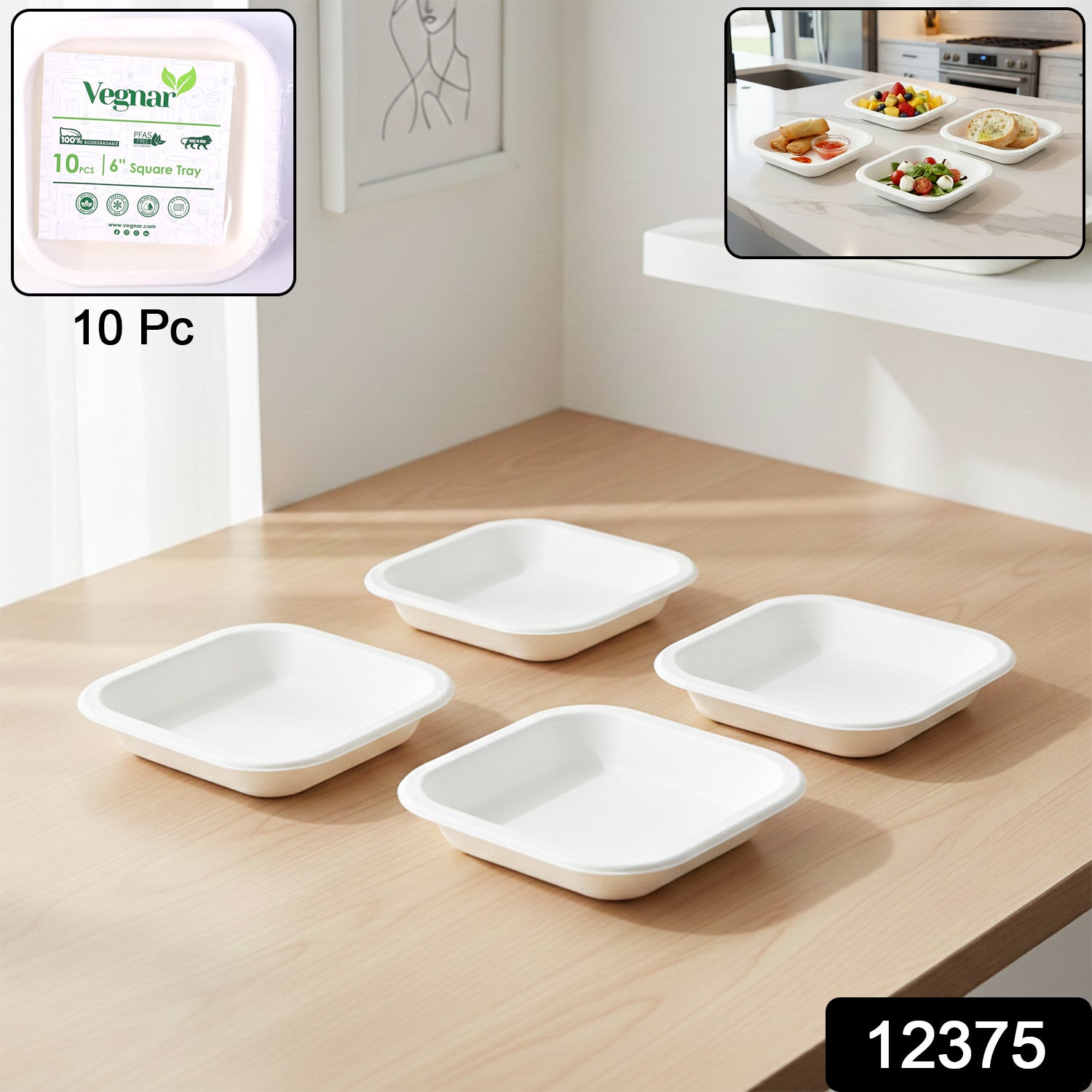 Set of two disposable square food serving trays from Wukusy, ideal for catering and parties, made of lightweight, durable material.
