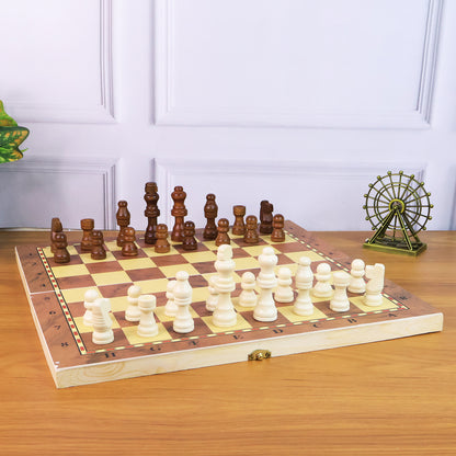 Foldable wooden chess board set by Wukusy, 30x30 cm with chess pieces, perfect for travel and casual play.