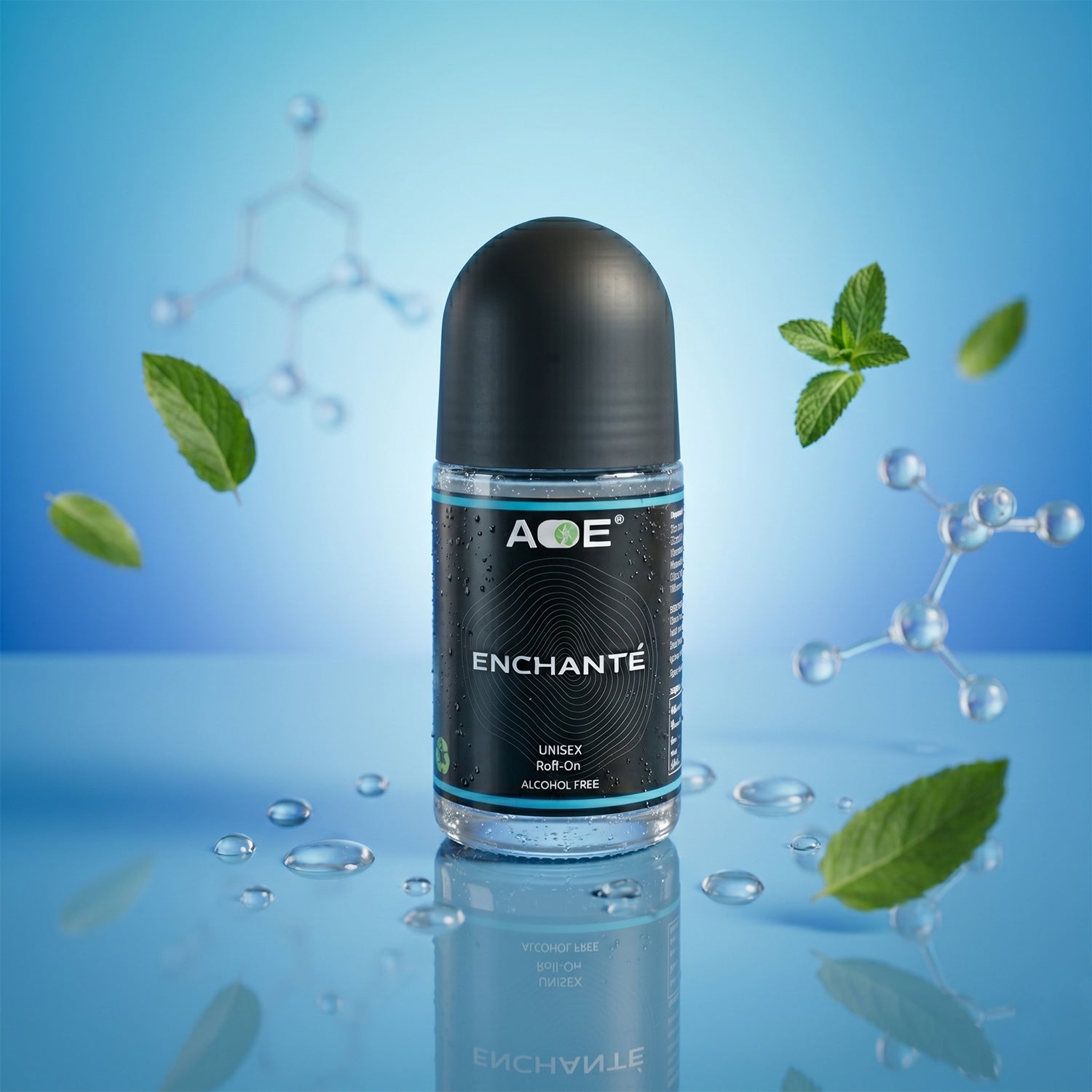 Wukusy Aoe Premium Long Lasting Unisex Roll-on Deodorant Body Fragrance bottle, 50ml, blue color, close-up shot