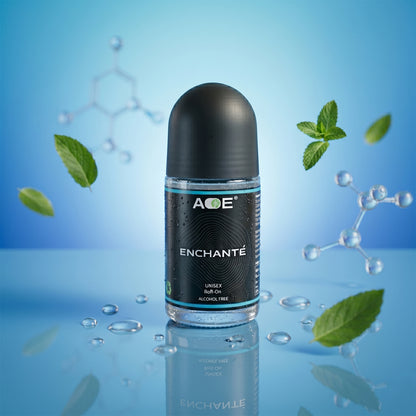 Wukusy Aoe Premium Long Lasting Unisex Roll-on Deodorant Body Fragrance bottle, 50ml, blue color, close-up shot