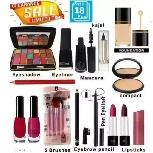 Ekom face makeup kit for women with a variety of beauty products including foundation, blush, and eyeshadow in a full combo set