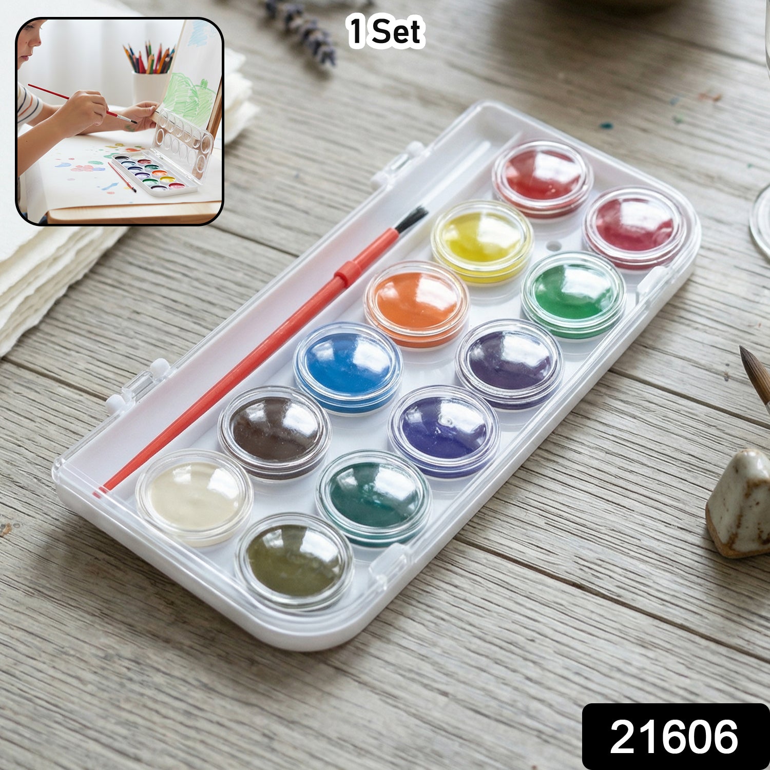 Wukusy 12-shade compact watercolor paint set with vibrant colors in a portable case, ideal for artists and hobbyists