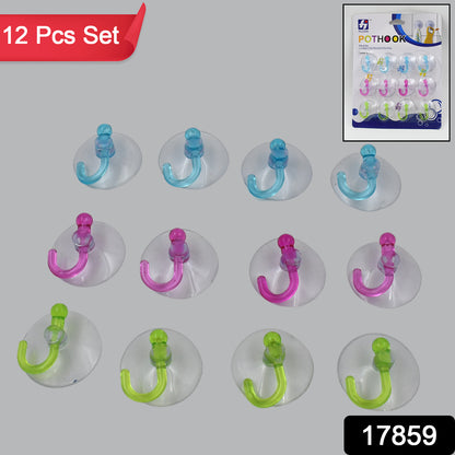 Set of 12 transparent rubber vacuum sucker hooks with strong suction cups from Wukusy, ideal for hanging lightweight items.