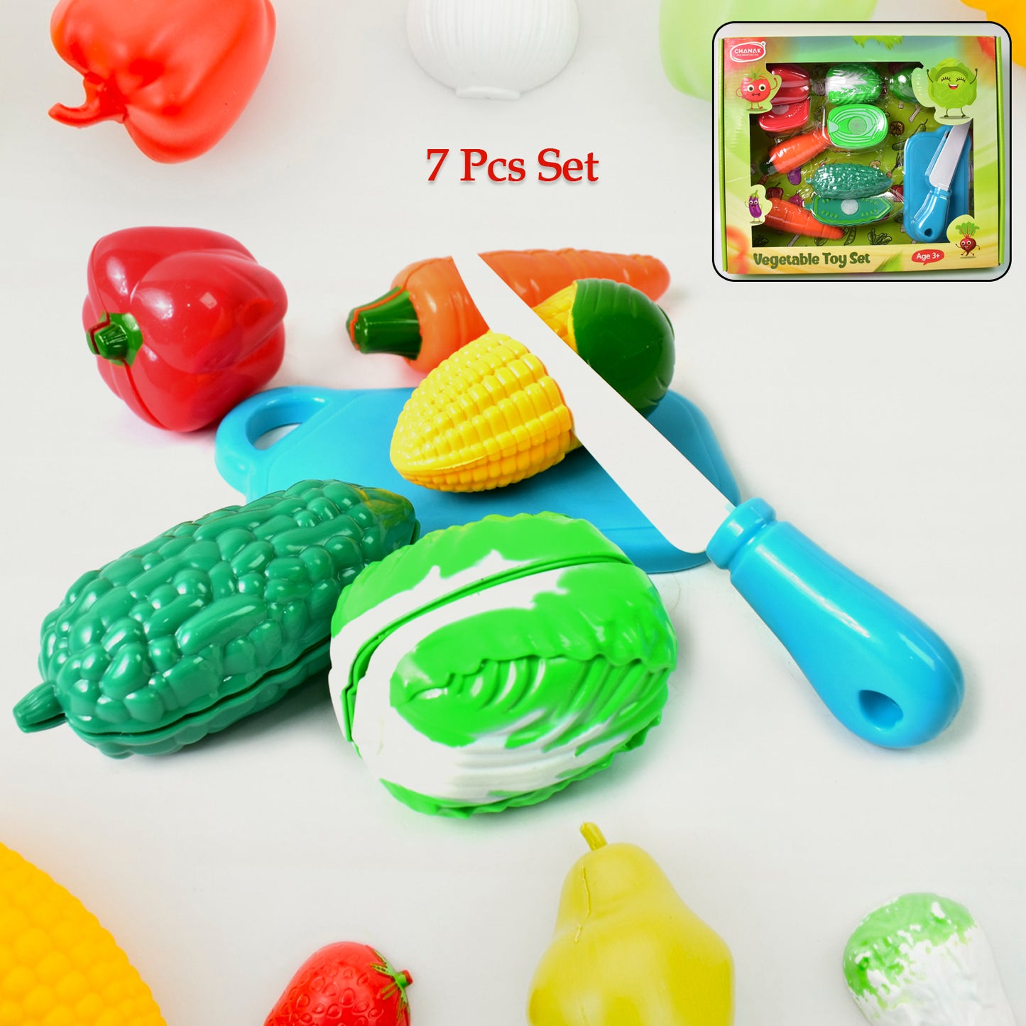Wukusy realistic slice-able fruits and vegetables toy set showing colorful, cut-in-half plastic produce for play and learning.
