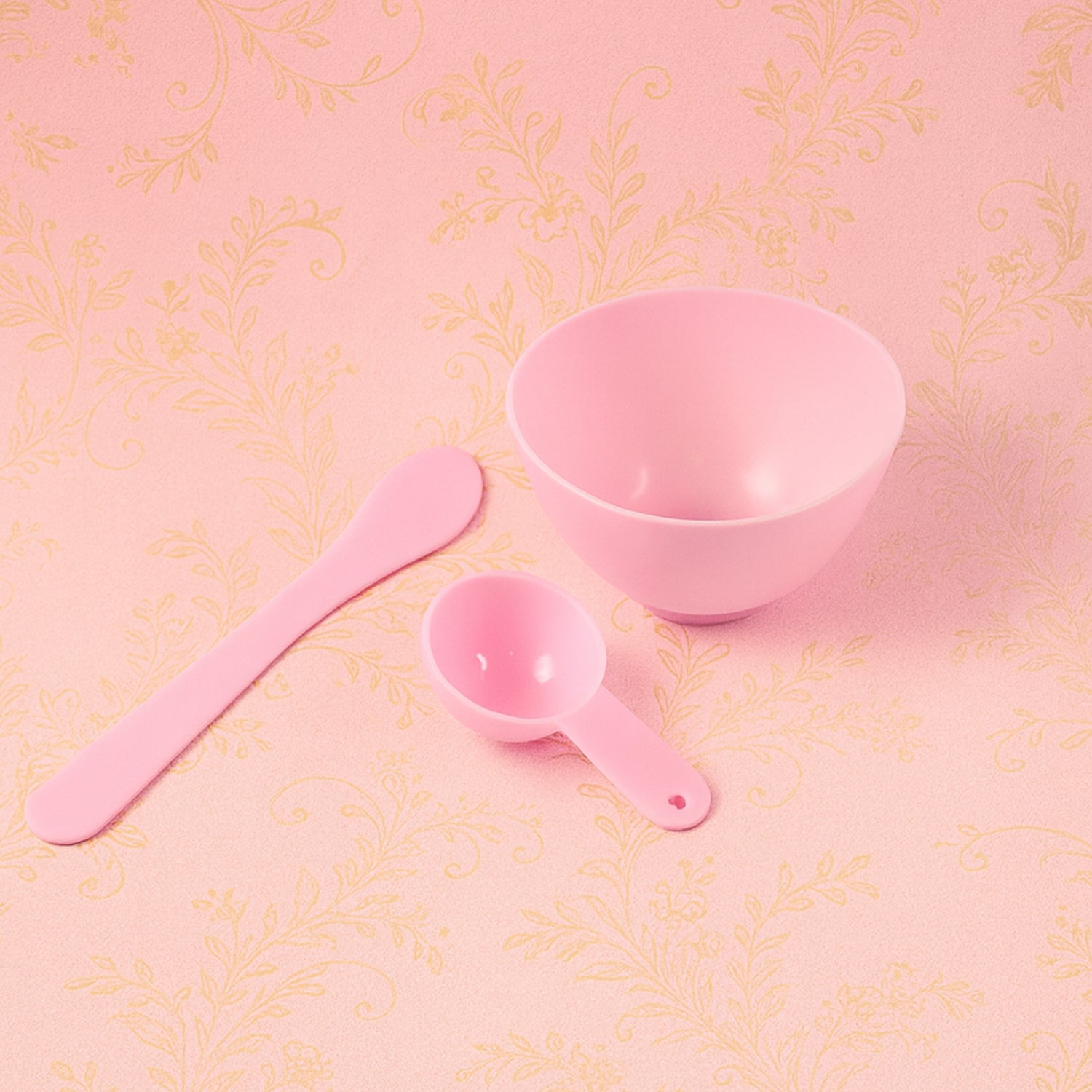 Two white facial mask mixing bowls with wooden spatulas in a 3-piece Wukusy set, placed on a neutral surface.