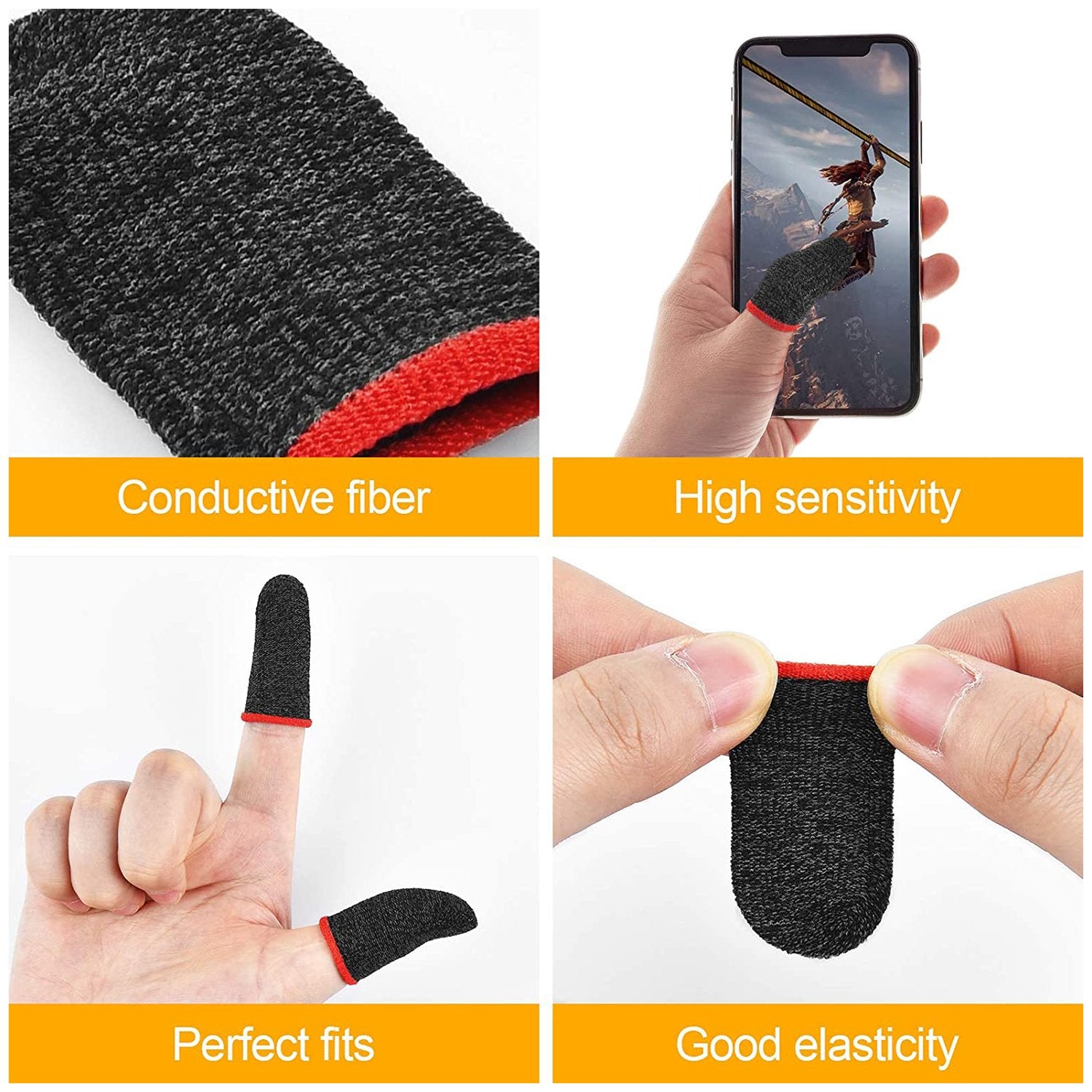 Pair of Wukusy thumb and finger sleeves for mobile gaming, ideal for PUBG, COD, and Free Fire, shown on a gaming hand.