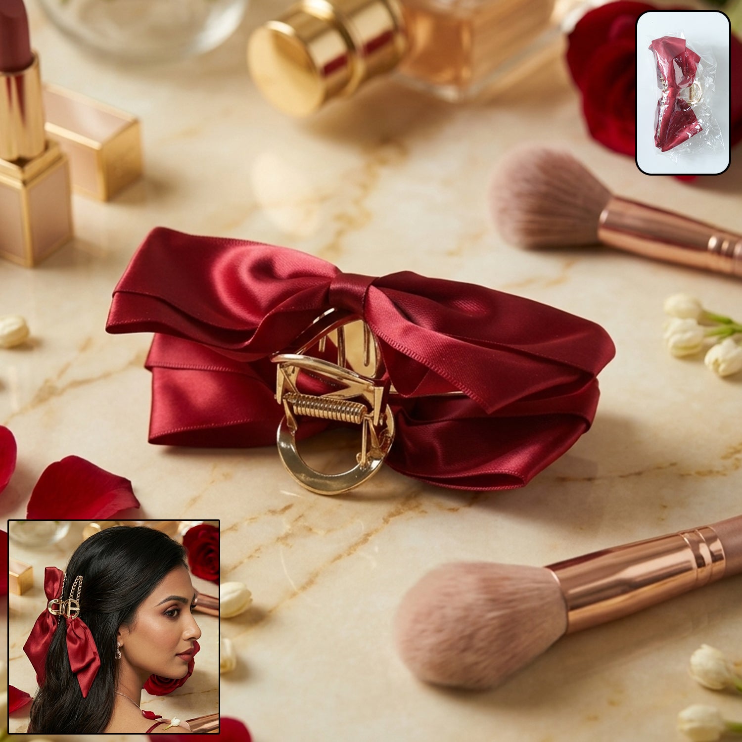 Wukusy satin bow hair claw clip for women, featuring a sleek satin bow design, perfect for securing hair elegantly.