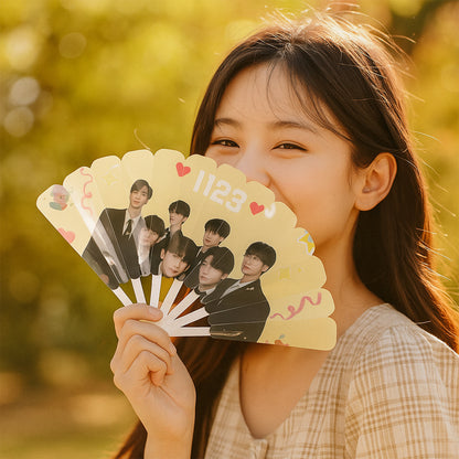 Wukusy idol-themed foldable hand fan with colorful design, lightweight and portable for home or personal use.
