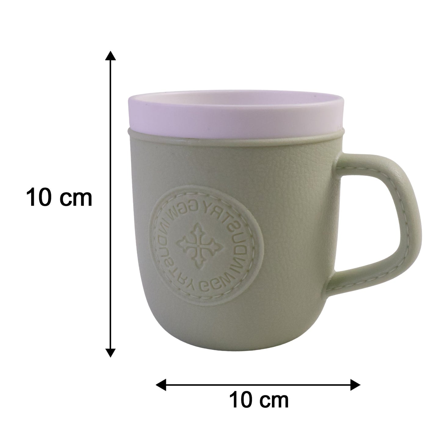 Wukusy plastic coffee mug with handle and leather texture, ideal for home or office use, shown with a close-up of the mug's surface.
