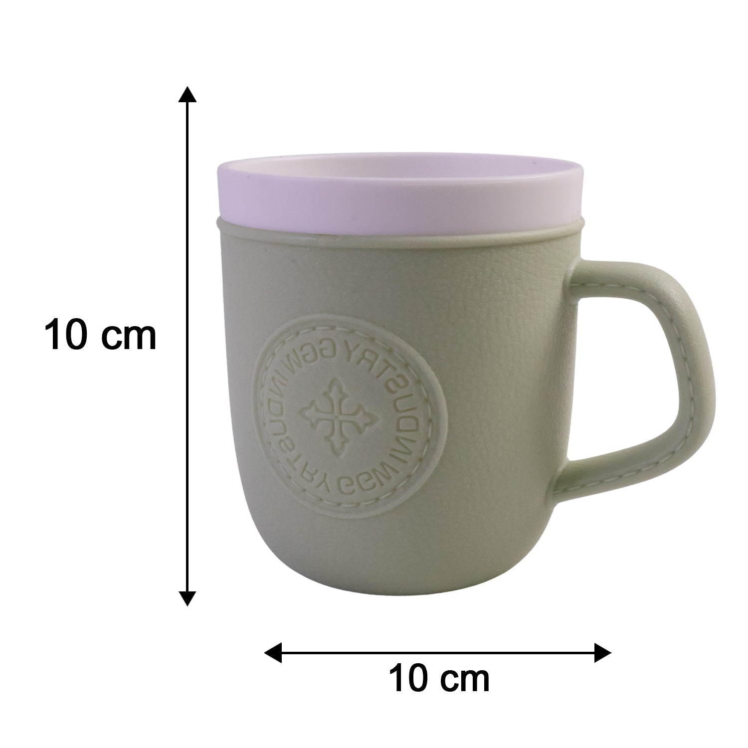 Wukusy plastic coffee mug with handle and leather texture, ideal for home or office use, shown with a close-up of the mug's surface.