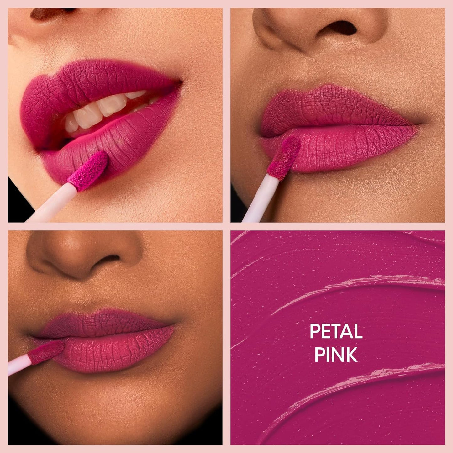 Wukusy Og Beauty Petal Pink Moisture Lock Liquid Lipstick in 4.5ml, showing the tube with pink shade and applicator wand.